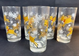 LIBBEY PRANCING REINDEER CHRISTMAS TUMBLERS HIGHBALL GLASSES CHRISTMAS SET OF 5 - Picture 1 of 3