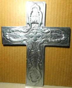 Unbranded~Vintage Silver Pewter Wall Cross Crucifix Decor Made In Mexico 9 3/4"H - Picture 1 of 20