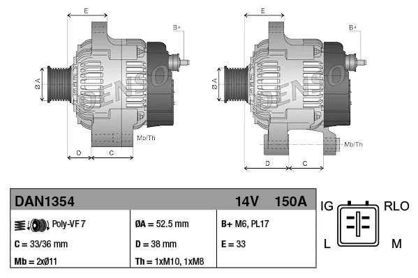 DENSO Alternatore Generatore 150A 14V Per Lexus IS II 250 300 DAN1354 - Immagine 1 di 1