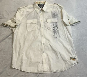 Ecko Unltd Men's 3XL White Short Sleeve Button Up Y2K Urban Hip Hop Embroidered - Picture 1 of 7