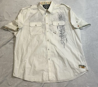 Ecko Unltd Men's 3XL White Short Sleeve Button Up Y2K Urban Hip Hop Embroidered - Image 1 of 4
