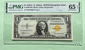 1935A $1. NORTH AFRICA WWII EMERGENCY ISSUE YELLOW SEAL PMG GEM UNC 65 EPQ - Picture 1 of 2