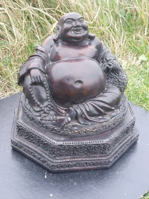 Vintage Large Chinese Laughing Budai Happy Sitting Buddha Resin Statue 3.3 Kgs - Image 1 of 4
