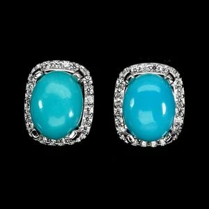 925 Sterling Silver Earrings Oval Turquoise 9x7mm Natural Gemstone Jewelry - Picture 1 of 14