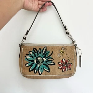 Coach LE Limited Bumble Bee Floral Y2K Mini Bag w Raffia Shoulder Purse tag READ - Picture 1 of 8