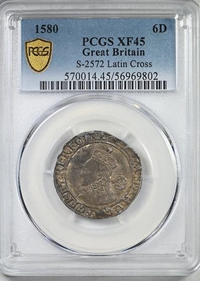 1580 Great Britain 6D Pence PCGS XF45 S-2572 Latin Cross - NICE COLOR! - Image 1 of 4