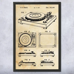Record Turntable Patent Wall Art Poster, Canvas or Framed Dj Gifts Turntable Art - Picture 1 of 15
