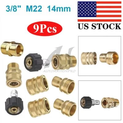 AUTOMATIONPRO 9Pc Pressure Washer Adapter Set Quick Disconnect Kit M22 Swivel to 3/8'' Connect