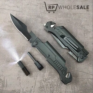 EDC SURVIVAL Folding Knife w/ LED Light Glass Breaker Camping Fire Starter Knife - Picture 1 of 8
