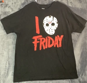 Friday The 13th Jason I Love Friday Mask Graphic Logo T Shirt Size XL Black Tee - Picture 1 of 15