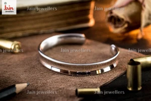 18 Kt Hallmark Stamped Real Solid White Gold Minimalistic Men's Cuff Bracelet - Picture 1 of 3