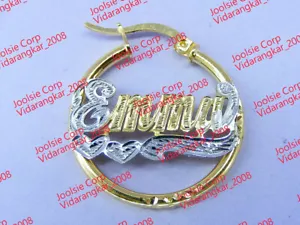 PERSONALISIERTE 14K vergoldete 1" BABY RUNDER REIFEN NAME OHRRINGE * JEDE ANME  - Bild 1 von 2