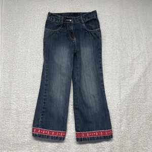 Gymboree Jeans Girls 4 T Vintage Cotton Hearts And Gingerbread Ribbon On Hem - Picture 1 of 6