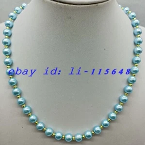 Elegant Women Charming 8mm Blue Shell Pearl Round Beads Necklace 20 Inch Gift - Picture 1 of 6