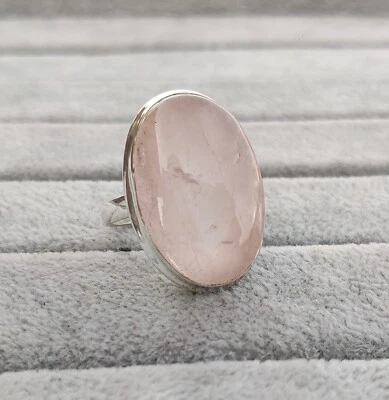 Rose Quartz Ring 925 Sterling Silver Oval Gemstone Ring Size 10 MO1417 - Image 1 of 4
