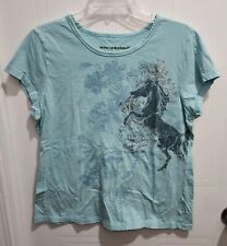 Bit & Bridle Women's Short Sleeve Graphic Tee Shirt Top Cotton Blue Horse Sz XL