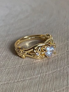 Cubic Zirconia Flower Engagement Wedding Ring Size P R Gold Plated - Picture 1 of 6