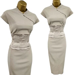 Karen Millen 14 UK (US 10) Vintage Cream Geisha Oriental Chinese Wiggle Dress - Picture 1 of 13