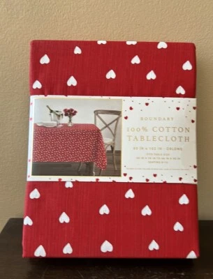 Envogue Tablecloth Valentines Day Hearts Red White New 60”x 120” Cotton - image 1 of 3