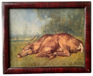 1914's Antique Oil - French Impressionism - Antelope in a Landscape - Picture 1 of 13