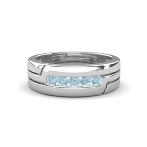 Aquamarine High Polished Men Wedding Band (7.00 mm) in 14K Gold JP: 354744 - Picture 1 of 22