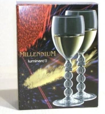 2 Luminarc Millennium 2000 Wine Glasses - Perfect Birthday Present Xmas