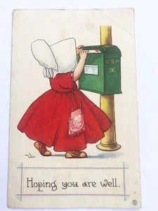 Postcard Bernhardt Wall Hoping You Are Well Girl at US Mail Box 1 cent stamp P2 - Picture 1 of 2