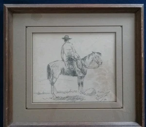 Bill Bender Western Artist Orig Pen Pencil Drawing Signed - Picture 1 of 8