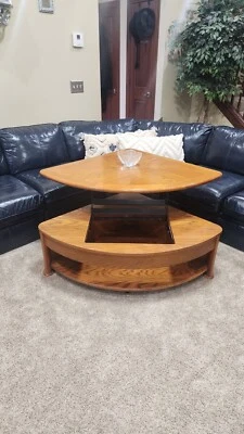 Sofá y mesa de lujo de cuero real Bernhardt en forma de L para sala de estar de 4 piezas Foto 1 de 4