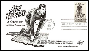 1984 FDC Jim Thorpe Oklahoma Football Legend Hunt Cachet - Picture 1 of 2