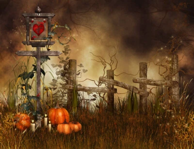 Autumn Magic Forest Backdrop Halloween Pumpkin Photo Background Studio Props - Image 1 of 4