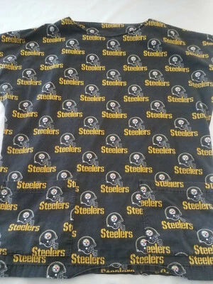 Pittsburgh Steelers Handmade Black Cotton Scrub Top NO LABEL OR SIZE SEE DESCR - Image 1 of 4