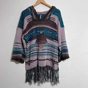 Free People Sweater Women Small Teal Oversized Aztec Comfort - Picture 1 of 9