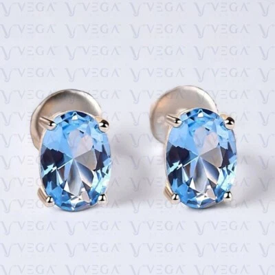 Pendiente de 4,00 quilates de corte ovalado de aguamarina natural enchapado en oro blanco de 18 k Foto 1 de 4