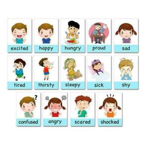 14 X Emotion Cards Kid's Cartoon English Learning Card Education S2H8 R4B4 new