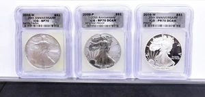 2006 3 pc Set Am. Silver Eagle Set - ICG W-PR70, P-RP70, & W-SP70 (#295) - Picture 1 of 9