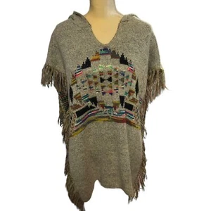 Lulumari S/M Hooded Poncho Sweater With Fringe Hem - Picture 1 of 6