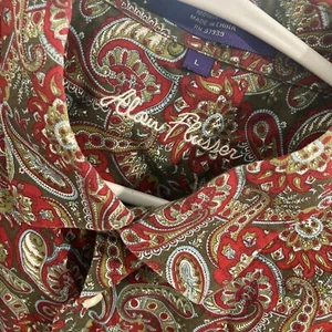 Alan Flusser Paisley Hemd Herren L Blumen Button Down Langarm Bunt Rot - Bild 1 von 5