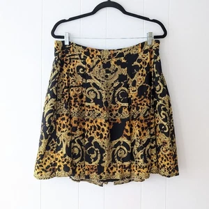 Versace Women's Barocco Print Yellow/Black 100% Silk Pleated Skirt, size 46/12 - Picture 1 of 10