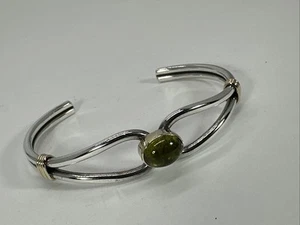 Sterling Silver 925 & 14k Gold Lee Bennett Navajo Peridot Cuff Bracelet 17.5gr - Picture 1 of 17