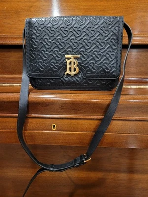 Burberry  Black Embossed Monogram Leather Medium TB Bag - Image 1 of 4