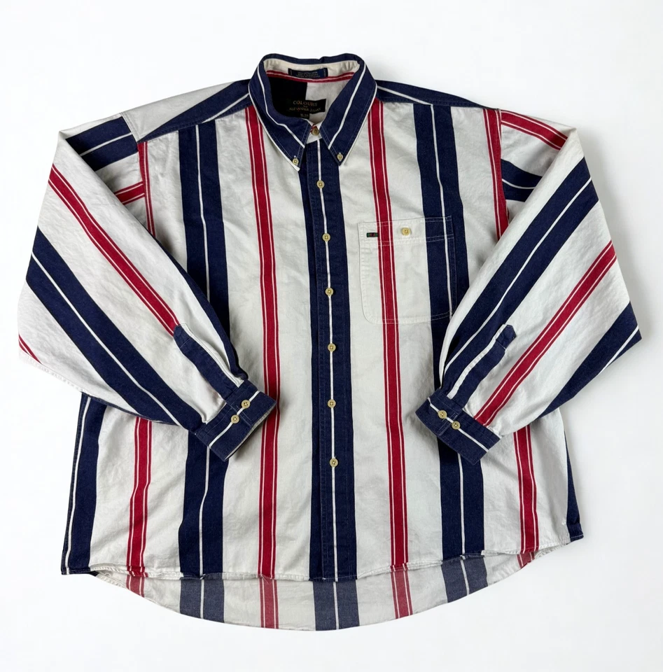 Camisa Vintage Colores por Alexander Julian Para Hombre XL Rojo Azul Rayas Abotonada Foto 1 de 4