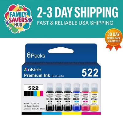 Botellas de recarga de tinta EcoTank 522 rentables - rendimiento de 6000 páginas - paquete de 6 Foto 1 de 4