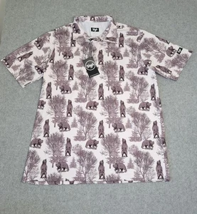 Waggle Poloshirt Herren 2XL weiß Bärenmuster Animal Tree Golf Stretch Performance - Bild 1 von 15