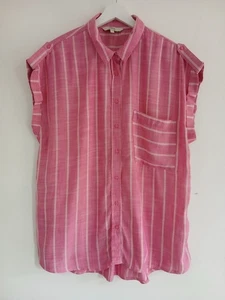 Next Women's Pink Short Sleeved Blouse Size 14, Pink And White Stripes - Picture 1 of 7