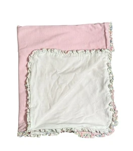 Ralph Lauren Babydecke gestreift Blumen Rüschenbesatz Baumwolle rosa weiß 26 x 30 - Bild 1 von 5