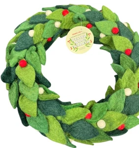 Trader Joe's Handcrafted Felted Wool Christmas Wreath Holiday Decor NEW - Picture 1 of 4