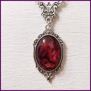 Collar colgante vintage de piedra roja para mujer color buey plata metal hueco - Imagen 1 de 24