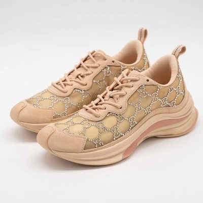 尺寸 40eu 10 美国古驰跑步运动鞋 GG 水晶粉粉色玫瑰腮红网眼布 — 第 1/4 张图片