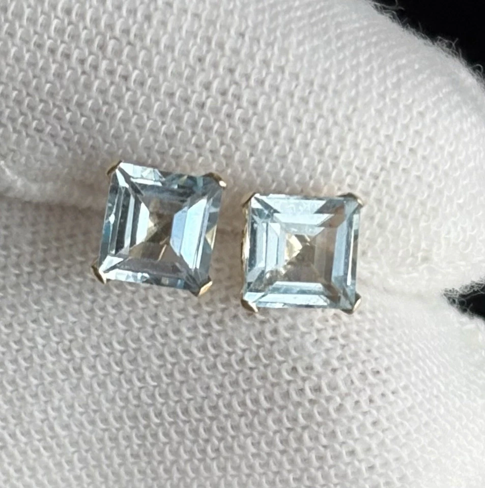 Brincos quadrados vintage de ouro amarelo 14K criados em laboratório espinélio azul 5mmX5mm - Imagem 1 de 4